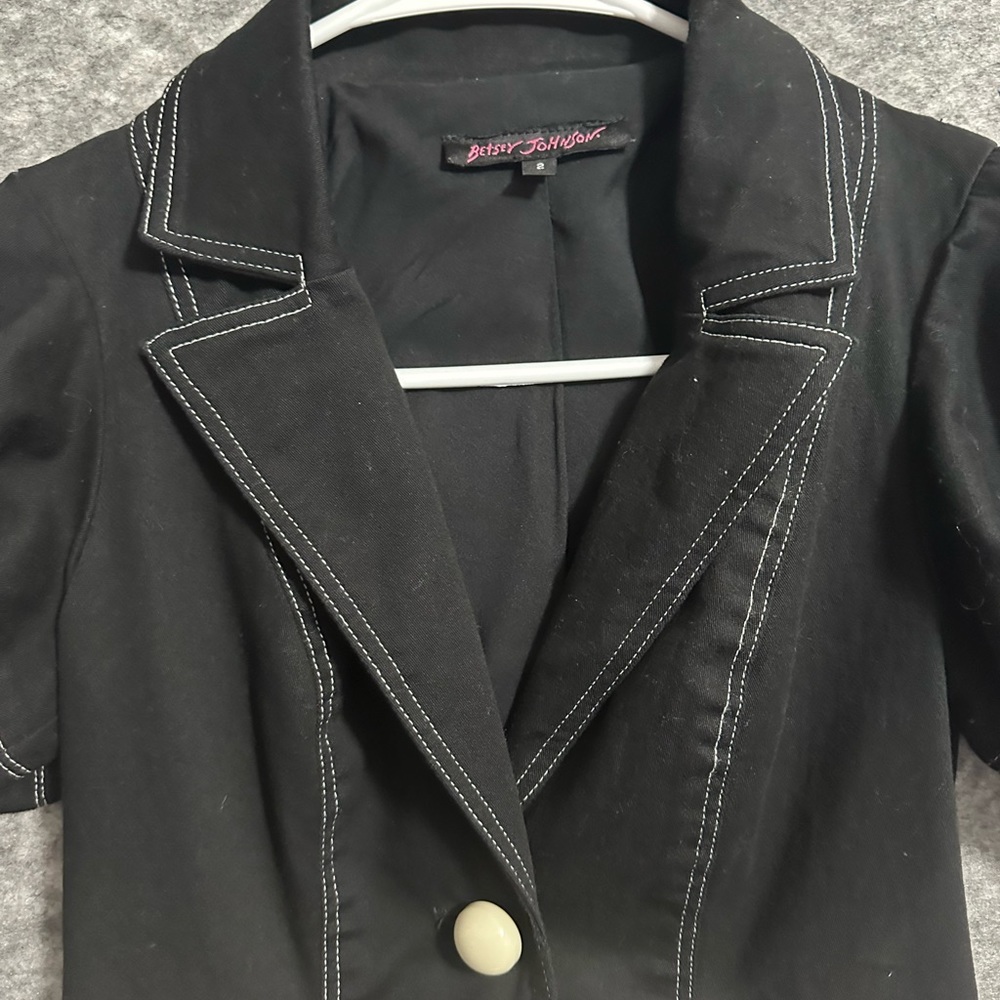 Betsey Johnson Jacket Top Peplum Black 2 Short Sleeves Buttons Retro Classic - Picture 6 of 12